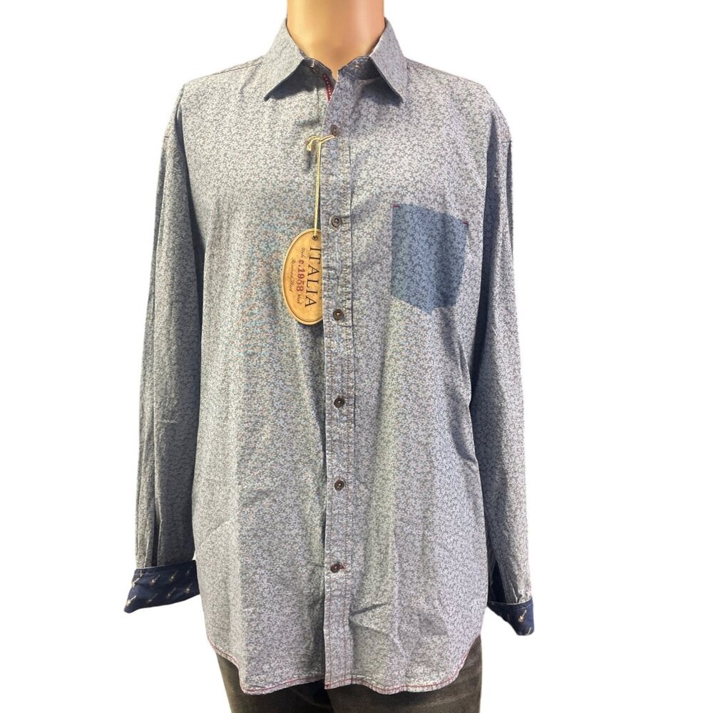 Italia Men's Blue Cotton Button Up Long Sleeve Size L  SKU 2207
